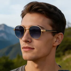 Oval Sunglasses Men Vintage Metal PC Frame UV400 Protection Gradient Lens Retro Fashion Outdoor Eye Wear Sun Glasses