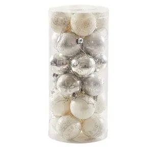 Elegant 6cm white and silver Christmas ornaments set in a clear cylindrical tube container