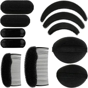 Black invisible hair volume padding tools with sponge pads and hair insert combs