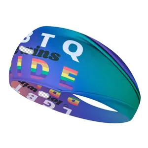 Detail view of rainbow LGBTQ pride sports headband with moisture-wicking fabric.