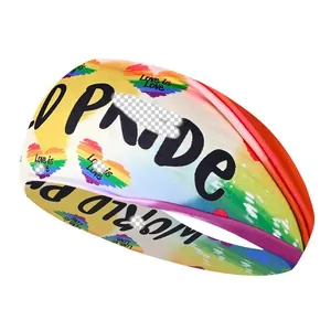 Rainbow pride sports headband with Love is Love and World Pride text for fitness