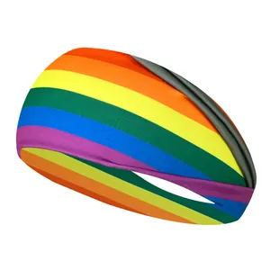 Elastic rainbow striped sports headband for sweat absorption during fitness and yoga