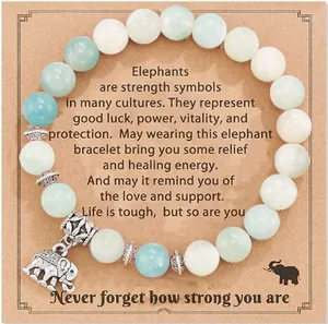 Amazon best-selling healing elephant bracelet with natural stone beads and card