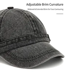 Detailed view of washed canvas baseball cap with foldable short brim and vintage texture