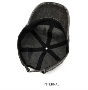 Detailed interior view showing the inner lining of the washed canvas short brim cap