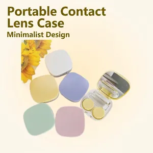 Portable oval contact lens storage case with mirror and tools in multiple colors