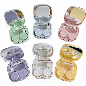 Set of 6 portable contact lens cases with mirror and tools in assorted pastel colors
