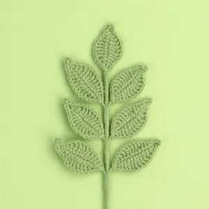 Beautiful handmade green crocheted leaf branch for DIY flower bouquets and home decor