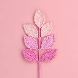Handmade pink crochet leaf branch decoration for romantic Valentine's Day gift set
