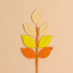Handmade multi-color crochet leaf branch in warm tones for DIY floral arrangements