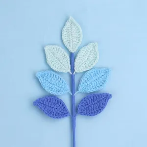 Hand-crocheted gradient blue leaf sprig for DIY bouquets and floral gift decorations