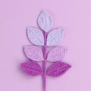 Exquisite handmade purple gradient crochet leaf branch for flower bouquet decoration