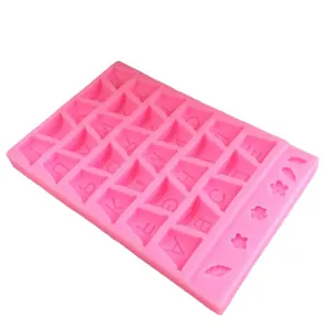 Pink silicone alphabet and flower mold for DIY fondant cake decoration