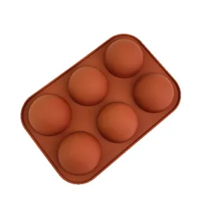 6-cavity large semi-sphere silicone mold for chocolate cake and DIY soap in terracotta