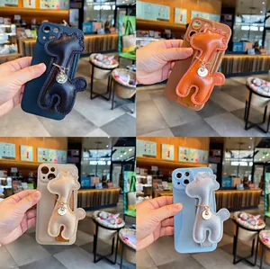 Detailed view of the 3D cartoon giraffe wristband for phone cases in four colors