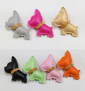 Set of seven colorful French Bulldog faux leather bag charms and phone case pendants