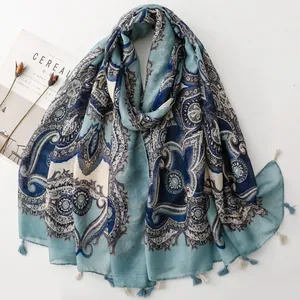 Vintage Paisley Muster Fransen Schal Für Damen Polyester Leichter Ethno Shawl Wickeltuch Soft Sonnenschutz Langer Schal