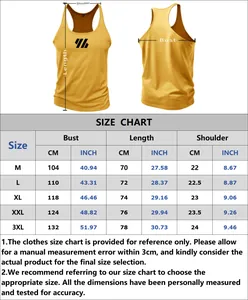 Complete size guide for men's yellow loose fit athletic fitness and running tank top