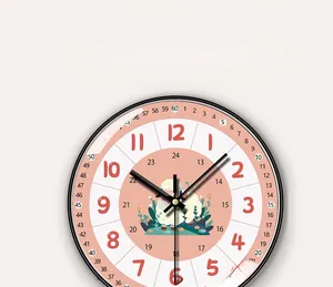Silent educational wall clock with cartoon sheep and multi-scale numbers for kids