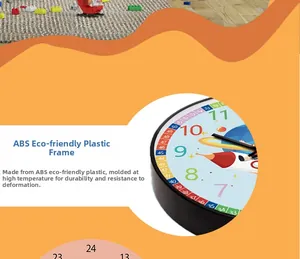 Detailed view of the durable ABS plastic frame on this cartoon wall clock for kids