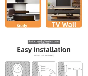 Installation guide for traceless hook and clock placement in study and living room