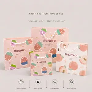 Cartoon Fruit Pattern Gift Paper Bag Strawberry Peach Handbag For Wedding Birthday Party Souvenirs Packaging