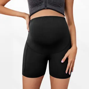 High waist maternity sports shorts with belly support for yoga, running and fitness