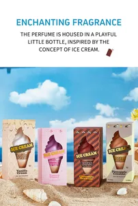 Creative ice cream shaped long-lasting unisex perfume bottles displayed on a sunny sandy beach