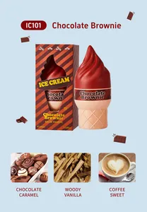Detail of ice cream shaped chocolate brownie perfume bottle with scent notes info
