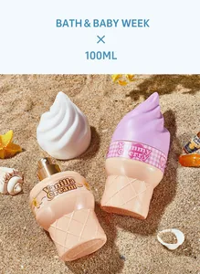 Ice cream cone shaped unisex perfume bottles with Vanilla and Cherry scents on beach sand