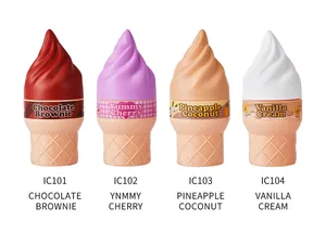 A set of four unique ice cream cone shaped perfume bottles with various gourmand scents