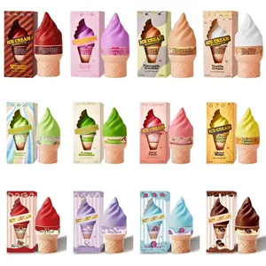 Creative ice cream cone shaped perfume bottles with matching colorful packaging boxes.