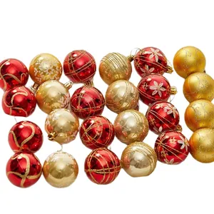 Set of 20 hand-painted 8cm red and gold electroplated Christmas tree ornaments