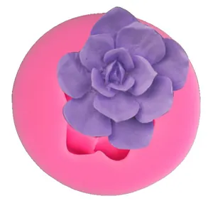 Pink succulent flower silicone mold for DIY soap or candle with a purple 3D flower