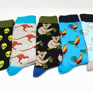 Pack of colorful cotton mid-calf socks featuring cartoon alien and animal pattern designs