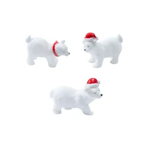 Cute Christmas polar bear figurines set with red Santa hats for miniature decor