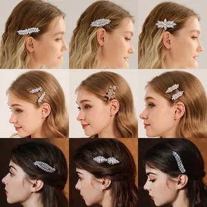 Pince à Cheveux de Luxe en Métal avec Zirconia pour Femmes Élégante Barrette en Forme de Feuille et Fleur Cristal Accessoires de Coiffure
