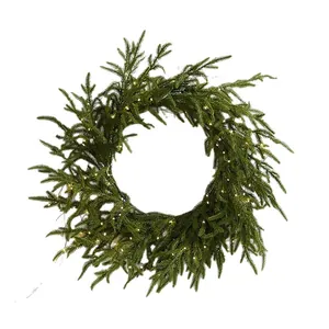 Realistic PE Christmas wreath with warm LED lights for festive holiday home decor