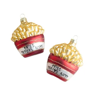 Whimsical glass french fries Christmas tree ornament with Fries Before Guys text