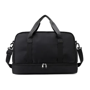 Large capacity black travel bag with dry wet separation compartment for gym and travel