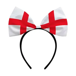 Headband with oversized England flag bow featuring red St George's cross design