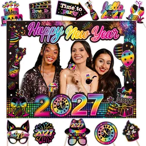 Set di oggetti per photo booth Capodanno 2027 con cornice per feste e fotografia