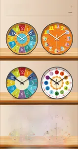 Variety of colorful cartoon educational wall clocks for children learning
