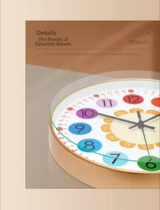 Macro view of colorful educational wall clock showing 2.3mm floating glass detail