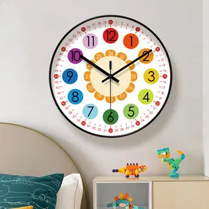 Colorful early education wall clock for kids room with 24-hour and minute markers