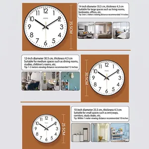Modern minimalist silent quartz wall clock in 10, 12, and 14 inch sizes for home decor