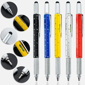 6 In 1 Multi Tool Pen With Ruler Level Stylus Screwdriver Metal Ballpoint Pen For Office School DIY Men Gift