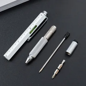 6-in-1 multifunctional metal tool pen with ruler, screwdriver, level, and stylus
