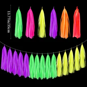 Colorful fluorescent party tassel garland decoration measuring 13.77 inches length