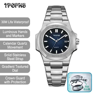 Silver stainless steel quartz watch for women featuring blue gradient dial and 30m waterproof